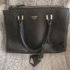 Guess Glossy Black Satchel Bag